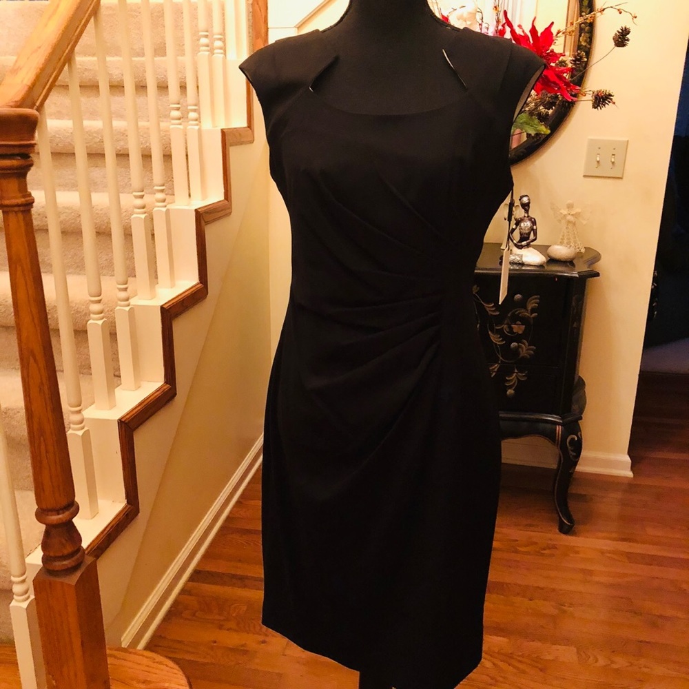 Classic Black Midi Dress - Sleek Cap Sleeve Design